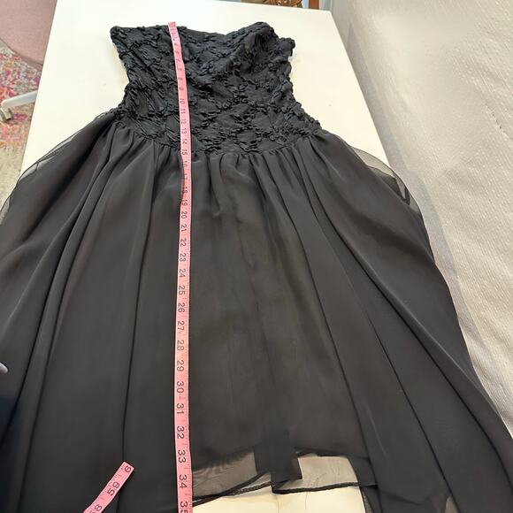 Vintage 80s Midnight Glo Strapless Corset Dress S Black Chiffon Prom Fairy Goth - Picture 10 of 13